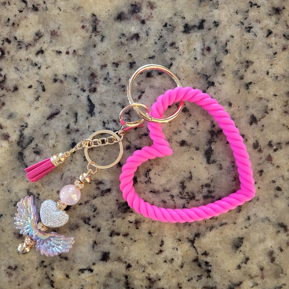 Angel Wings Valentines Day Gift Keychain With Hearts & Tassel By Beadbrain.net!